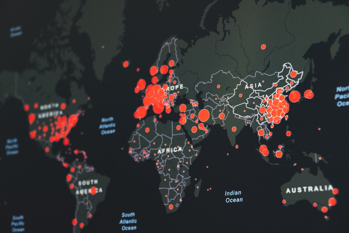 World map showing infection hotspots for Covid