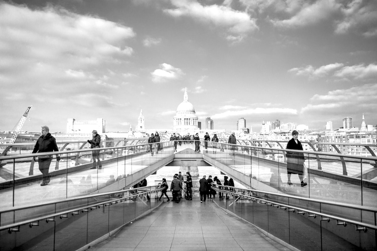 London skyline taken from the foot of the millennium footbridge looking north