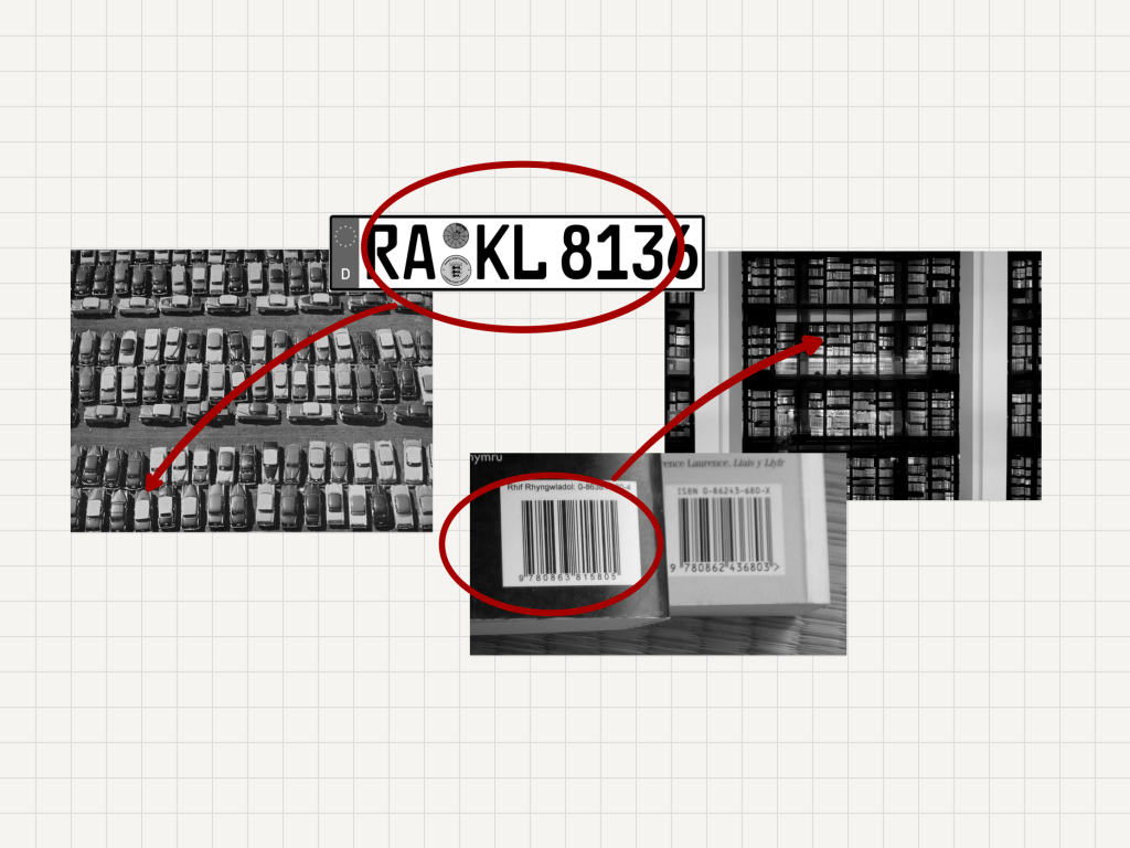 Diagram highlighting the use of codes in society, number plates on cars and ISBN codes on books