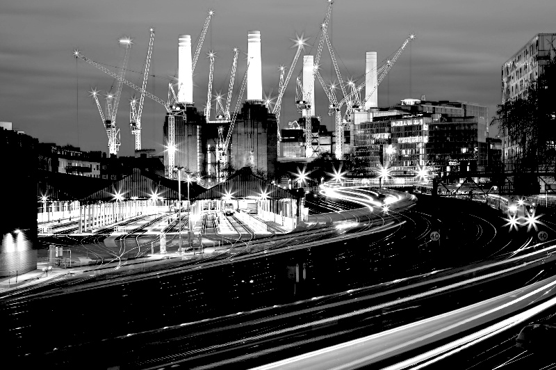 Battersea power station from over the train lines